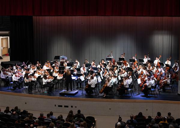 Students performing at the 2023-2024 All County Orchestra Concert